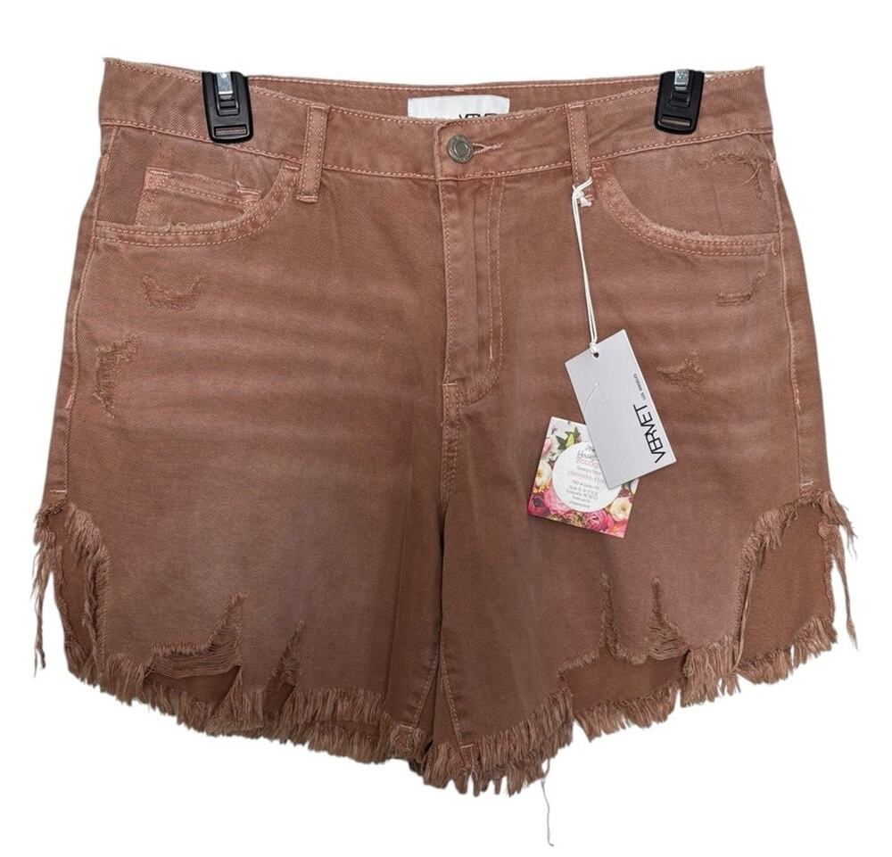 Vervet Brown Distressed Cut-Off Denim Shorts Size M NEW Festival Casual Boho